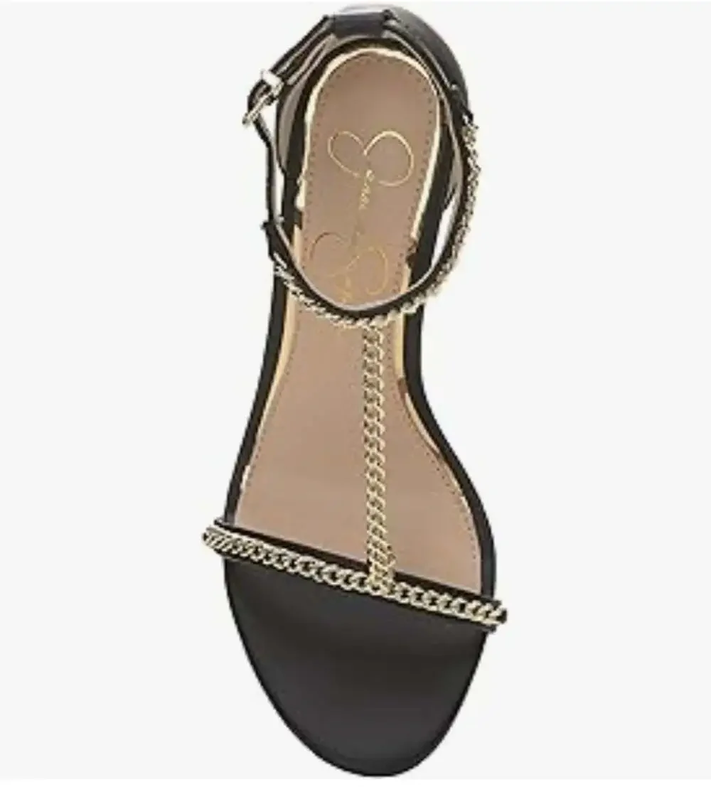 Jessica Simpson Qiven Chain T-Strap Dress Sandals,Black/Gold,9.5 - Picture 5 of 16